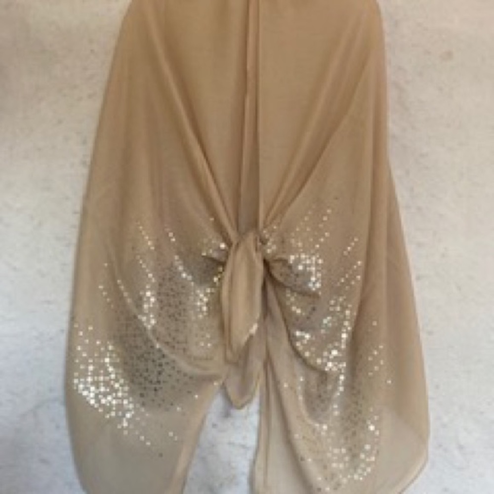 Semi Sheer Lightweight Silver Sequin Embellished Shawl - Picture 5 of 12